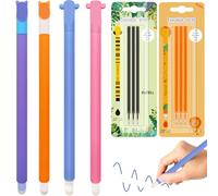 FRPABCF Stylo effaçable à friction Kit - Stylos à Encre Effaçable pour Enfants et Adultes Pointe 0.7 mm Écriture Fluide Design Animaux Idéal pour École Bureau (4 Stylo + Recharge A)