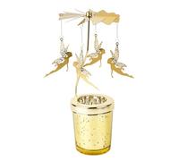 FRUHLING Photophore carrousel en verre doré - Porte-bougie rotatif avec elfes - Porte-bougie tournant - Porte-bougie pour bougies chauffe-plat - Chandelier en métal pour Saint-Valentin, mariage, fête