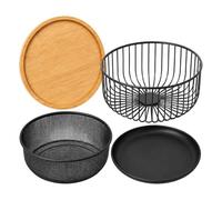 Fruit Basket - Covered Wire Produce Bowl | Iron Mesh Lid, Round | Ventilated Airflow Design, Sturdy Metal Base, Fine Screen Protection, for Kitchen Counter, Dining Table & Pantry