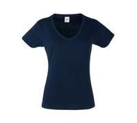Fruit of the Loom SS047 Valueweight T-shirt col en V pour femme - Bleu - X-Large