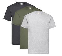 Fruit of the Loom Valueweight T-shirt Diverses couleurs disponibles S M L XL XXL 3XL 4XL 5XL, 1 x Dark Heather + 1 x olive + 1 x gris + 1 bloc-notes d'achat, XXL