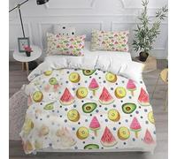 Fruits Peints Housse de Couette 140x200 Parures de Lit 1 Personne Imprimé 3D Microfibre Douce Enfants, Garçons et Filles Housses Couette avec 2 Taies d'oreiller et Fermeture Éclair k.4825