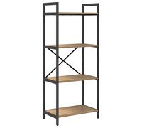 fsahslih Bibliothèque 56 x 34 x 133,5 cm en chêne Artisan à 4 compartiments | Étagère ouverte industrielle pour salon et bureau à domicile avec cadre en acier robuste et aspect bois facile d'entretien