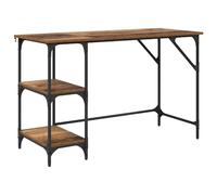 fsahslih Bureau de style industriel - 120 x 50 x 75 cm - Bois vieilli | Table d'ordinateur portable compacte avec 3 étagères pour bureau et bureau à domicile, cadre en métal solide avec pieds