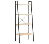fsahslih Étagère sur pied à 4 étages en bois 56 x 35 x 140 cm | Étagère fine à 4 étages pour salon, chambre à coucher et balcon. Combinaison marron clair et acier noir.