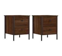 fsahslih Lot de 2 tables de chevet aspect chêne marron 40 x 42 x 50 cm | Tables d'appoint industrielles pour chambre à coucher avec 2 tiroirs, pieds réglables et cadre en métal robuste.
