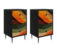 fsahslih Lot de 2 tables de chevet BONN aspect chêne noir 36 x 33 x 61 cm | Élégantes tables de chevet pour chambre à coucher avec beaucoup d'espace de rangement, pieds surélevés pour la circulation de