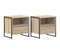 fsahslih Lot de 2 tables de chevet en chêne Sonoma 50 x 39,5 x 50 cm | Lot de 2 tables d'appoint industrielles pour chambre à coucher avec deux tiroirs spacieux et pieds métalliques solides.