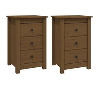 fsahslih Lot de 2 tables de chevet en pin massif marron miel 40 x 35 x 61,5 | Lot de 2 tables d'appoint pratiques avec 3 tiroirs pour chambre à coucher et salon en bois de pin véritable.