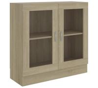 fsahslih Vitrine en chêne Sonoma - 82,5 x 30,5 x 80 cm - En bois et verre | Commode compacte avec portes en verre pour le salon et le couloir, offre un rangement clair pour les livres et la décoration.