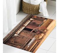 FSDGY Tapis de Bain,Tapis Salle de Bain Moelleux en Microfibre,Tapis de Douche Absorbant Lavable en Machine,Toile de Fond de Cow-Boy Occidental, Ferme du Far West, Balle de Foin, Porte de GR,60x90 cm