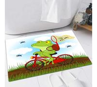 FSDGY Tapis de Bain,Tapis Salle de Bain Moelleux en Microfibre,Tapis de Douche Absorbant Lavable en Machine,Grenouille drôle sur Un vélo en Train de chasser en Flottant dans la Nature,40x60 cm