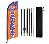 FSFLAG Drapeau à plumes Open Saturday avec kit de mât de drapeau et piquet de sol, 2,6 m, drapeau ouvert le samedi sans vent, bannière d'entreprise pour publicité extérieure (orange)