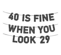 FSSTUD 40 is Fine When You Look 29 Bannière en papier pailleté pour 40e anniversaire Décoration de fête d'anniversaire pour la maison Noir