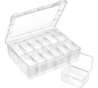 FSSTUD Lot de 12 petites boîtes de rangement vides en plastique transparent avec couvercle à charnière et grande boîte de rangement rectangulaire