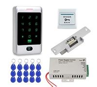FST Kit Système de Contrôle d'accès de Porte RFID Clavier RFID Tactile en Métal + Serrure de gâche électrique NC + Alimentation de Contrôle d'accès + 15pcs Cartes pour la Maison