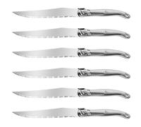 FSYGloryGlides Couteaux à Steak Style Classique - Set de 8, Lames Dentelées en Acier Inoxydable, Manche en Bois Naturel, Usage Quotidien & BBQ, Coffret Cadeau (Ensemble 6 pièces argenté)