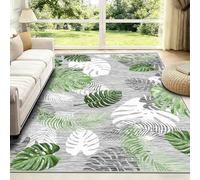 FTCJWL Gris Vert Tapis Salon 160x230cm Interieur Tapis Tropical Monstera Doux Poils Ras Lavable en Machine Antidérapant pour Chambre à Coucher Salle à Manger Bureau