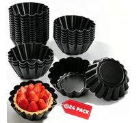 FTISSLY 24 Pièces Moules à Mini Tartelettes 6,5 cm, Moules à Pâtisserie Antiadhésifs en Acier au Carbone pour Cupcakes, Muffins, Puddings, Biscuits, Brownies (Noir)
