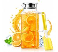 FTISSLY Carafe en Verre Pichet à Eau en Verre 2L Pichet à Jus en Verre avec Couvercle et Poignée, Résistant à la Chaleur, Pichets en Verres avec Goupillon (Couleur Aléatoire) pour Eau Chaude et Froide