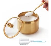 FTISSLY Sucrier en Acier Inoxydable 304, Pot à Épices et Condiments avec Cuillère et Brosse, Design Moderne Doré, Contenant Polyvalent pour Sucre, Sel, Épices, Pour Cuisine, Café, Restaurant
