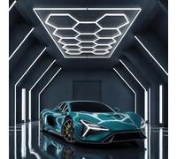 FTL Lampe de Plafond Hexagonale Nid d'Abeille avec Cadre,14-Hex Éclairage Hexagonal LED Garage,672W 6500K Blanc Froid Plafonnier LED Hexagonal Connectables pour Garage,Atelier,Entrepôt,Salle de Sport