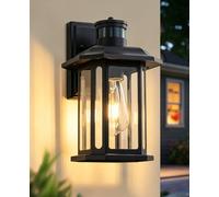 FTL Lampe extérieure avec détecteur de mouvement, E27, éclairage extérieur | Applique murale d'extérieur à 3 modes d'éclairage - LED - Avec capteur crépusculaire - Pour porche, porte d'entrée - Noir mat