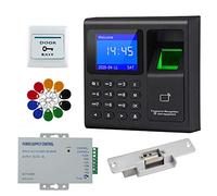 FTSTech Kit de Système de Contrôle d'Accès de Porte RFID d'Empreintes Digitales de Mot de Passe de Carte,Clavier de Sécurité à Domicile,Bouton de Sortie,10 Porte-clés (NC Electric Strike Lock Kit)