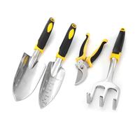 FTVOGUE 5 Pièces Ensemble de Truelle et Sarcloir, Tête en Aluminium Moulé | Manche ergonomique en bois, alliage poli antirouille, marquages de profondeur pour la plantation de bulbes, l\'aération