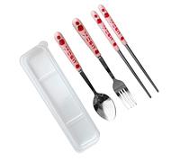 FTVOGUE Ensemble D'ustensiles 3 Pièces, Ensemble de Couverts, Cuillère, Fourchette, Baguettes en Acier Inoxydable, avec Bords Arrondis, Boîte de Rangement à Motif Fraise pour la M