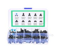 FTVOGUE Kit de Commutateurs à Bouton-poussoir Tactiles, Assortiment de 180 Commutateurs à Bouton-poussoir à 4 Broches, Capuchons Noirs Ronds de 6 X 6 Mm, 10 Hauteurs de 4,3 à 14 Mm, pour la Réparation