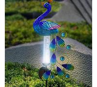 FTVOGUE Lampes Solaires d'extérieur en Forme de Paon, Décoration de Jardin en Métal avec Panneau Solaire et Pluviomètre IP65, éclairage de 8 Heures, Assemblage Facile pour Pelouse, Patio, Allée,