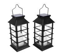FTVOGUE Lanternes Solaires d'extérieur, Lot de 2 Lanternes Suspendues en Plastique avec Bougies Vacillantes sans Flamme, Allumage Automatique et Arrêt Automatique, Verre Incassable pour Jardin,