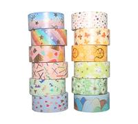 FTVOGUE Lot de 12 Rouleaux de Ruban Adhésif Washi Décoratif en Feuille d'or, 15 Mm X, Ruban de Masquage Washi à Motif Mignon pour Journal, Scrapbook, Planificateur, Bricolage, Artisanat, Emballage