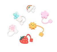 FTVOGUE Lot de 6 Couvercles de Paille Réutilisables en Silicone de qualité Alimentaire, Anti-poussière, pour Activités de Plein Air, Cadeaux de Fête d'anniversaire (StyleB)