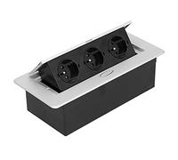 FTVOGUE Prise de Courant Encastrée avec 3 Prises, Station de Recharge de | Panneau en Alliage D'aluminium, Interrupteur Pop-up, étanche IP40, Boîtier Inférieur PC Ignifuge, pour Bureaux ou Bâtiments