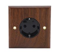 FTVOGUE Prise Murale Rétro en Noyer Noir - Prise électrique Standard 16 A et Interrupteur en Laiton, avec Panneau en Bois Naturel Fait Main - Idéal pour la Décoration de la Maison et du