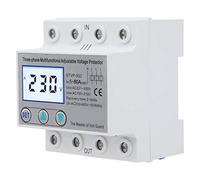 FTVOGUE Protecteur de Tension Réglable LCD Protecteur de Surtension en Plastique à Réinitialisation Automatique 400VAC 63A avec Support de Rail de Déséquilibre de Phase pour Systèmes d'alimentation