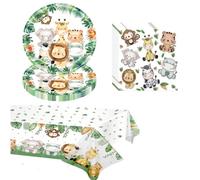FTXanty Assiette Jetable Jungle Safari 41 Pièces de Vaisselle Jetable Assiettes en Carton Serviettes, Nappe Décorations pour Baby Shower Assiettes pour Anniversaire de Garçon Noël