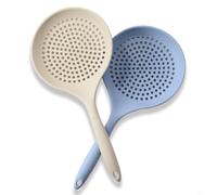 FUANA 1 cuillère écumoire en silicone, anti-adhésive en silicone, avec manche en bois confortable résistant à la chaleur, cuillère de drainage pour (2 pièces)