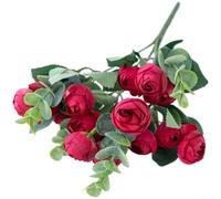 FUANA Bouquet d'eucalyptus et de camélia artificiel en soie - 30 cm - Tiges florales élégantes pour mariage, décoration d'intérieur - Fleurs artificielles réalistes (rouge)