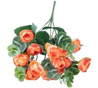 FUANA Bouquet d'eucalyptus et de camélia artificiel en soie - 30 cm - Tiges florales élégantes pour mariage, décoration d'intérieur - Fleurs artificielles réalistes (orange)