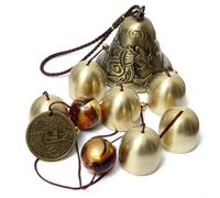 FUANA Carillon éolien en alliage de cuivre à 6 cloches pour jardin, terrasse, porche, intérieur et extérieur, décoration à suspendre, décoration commémorative Feng Shui pour la maison, le balcon (1)