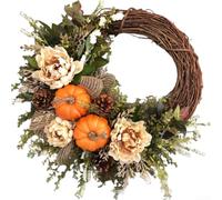 FUANA Couronne d'automne 45 cm avec citrouille et feuille d'érable - Couronne artificielle pour porte d'entrée pour Thanksgiving, maison, intérieur et extérieur (45 cm)