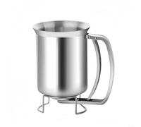 FUANA Distributeur de pâte à crêpes en acier inoxydable de 1,2 L avec poignée et support, entonnoir à piston pour cire, bougie, bec verseur pour cupcakes,
