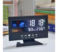FUANA Horloge météo LED avec moniteur de température et d'humidité, rétroéclairage à activation vocale, calendrier perpétuel, alarme, affichage 12/24h pour la maison ou le bureau, câble d'écouteur