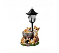 FUANA Jardin solaire pour chat avec lumière LED - Pot de fleurs en résine résistant aux intempéries - 32,5 cm - Décoration extérieure pour terrasse et allée