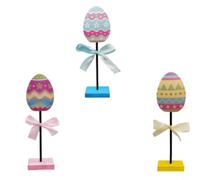 FUANA Lot de 3 grands œufs de Pâques en bois avec nœuds, 27,9 cm, décorations de bureau colorées pour printemps, vacances, maison, bureau, étagère, bleu