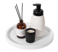 FUANA Plateau de rangement rond décoratif pour salle de bain, cuisine et coiffeuse, plat de rangement antidérapant pour savon, parfum (blanc 27)