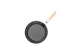 FUANA Poêle à griller ronde pliable et portable pour gril en fer robuste avec poignée en bois pour camping et cuisinière, diamètre de 505 cm, noir